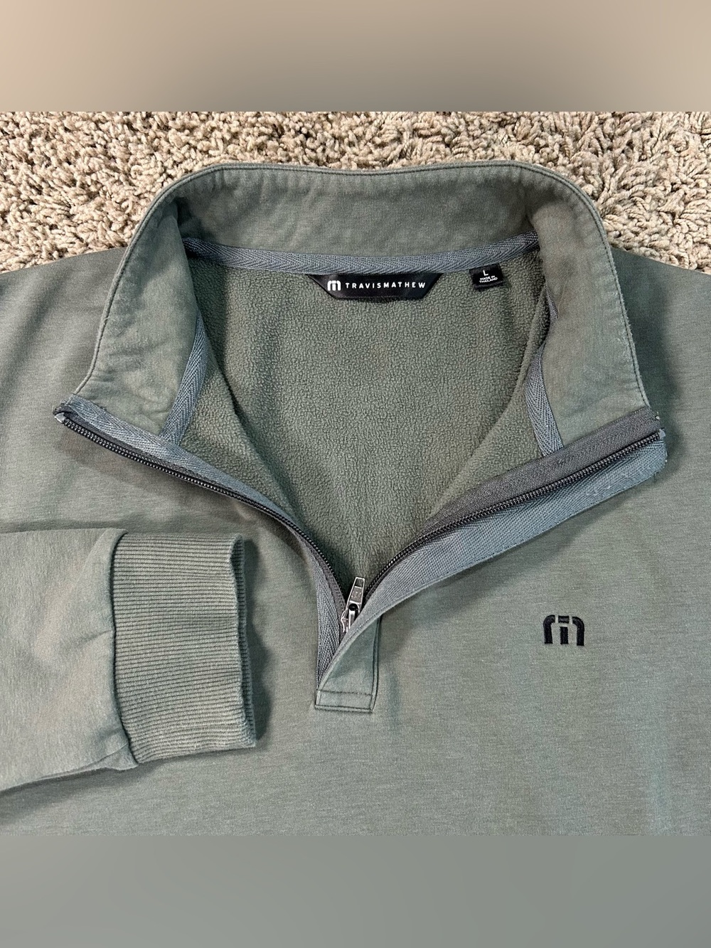 Travis Mathew Cloud 2.0 Mens Large Green Heather Balsam QuarterZip Golf Pullover